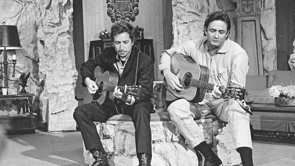 Bob Dylan (l.) und Johnny Cash am 1. Mai 1969 bei der Aufzeichnung zu einer TV-Show im Ryman Auditorium von Nashville.