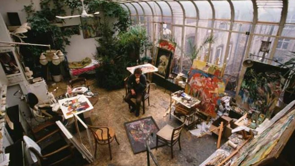 Michael Diller in seinem Atelier in der Pappelallee, 1990