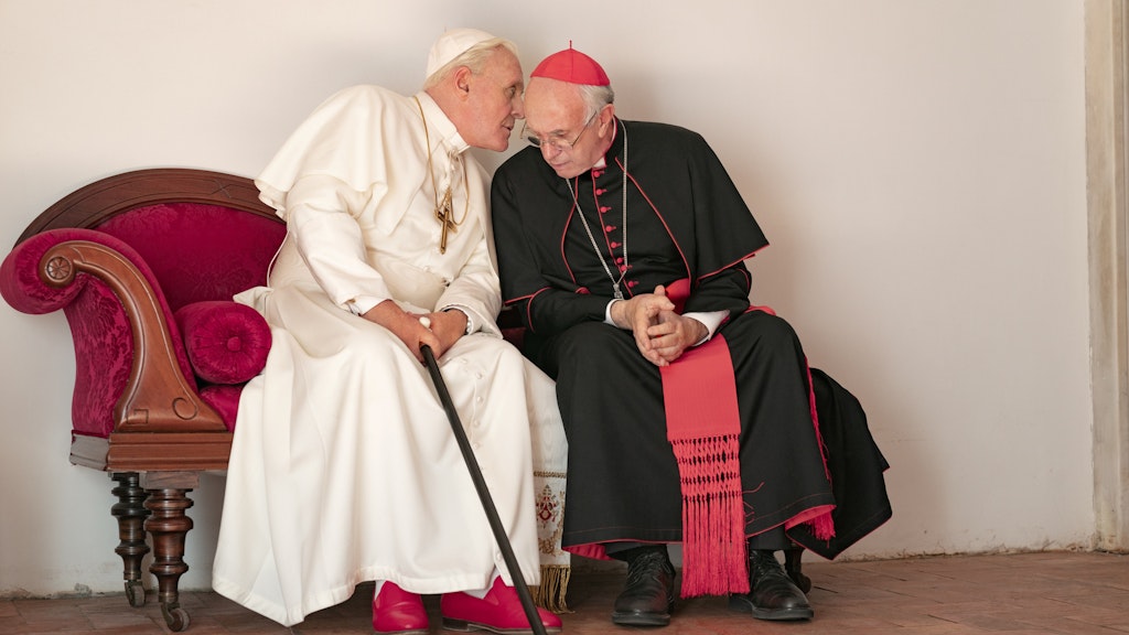 Im Gespräch über Gott und die Welt: Papst Benedikt (Anthony Hopkins, l.) und Kardinal Bergoglio (Jonathan Pryce).