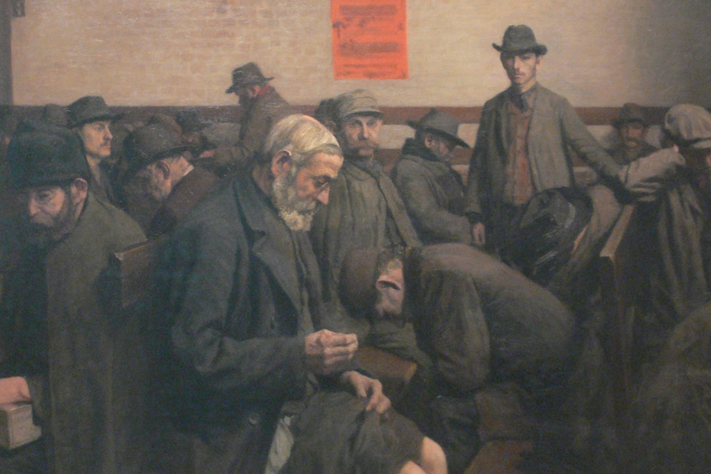 Wärmehalle in Berlin 1908. Das Bild des Malers Jens Birkholm befindet sich heute in der Berlinischen Galerie. Birkholm starb 1915 an Tuberkulose. 
