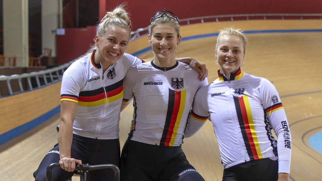 Ein schnelles Trio für die Bahnrad-WM: Emma Hinze, Pauline Grabosch und Lea Friedrich (v.l.n.r.)