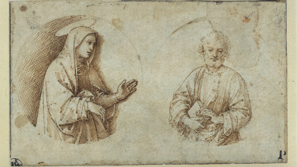 Raffael: Zwei Rundbilder mit den Halbfiguren des Heiligen Petrus und Maria als Mater Dolorosa, um 1502.
