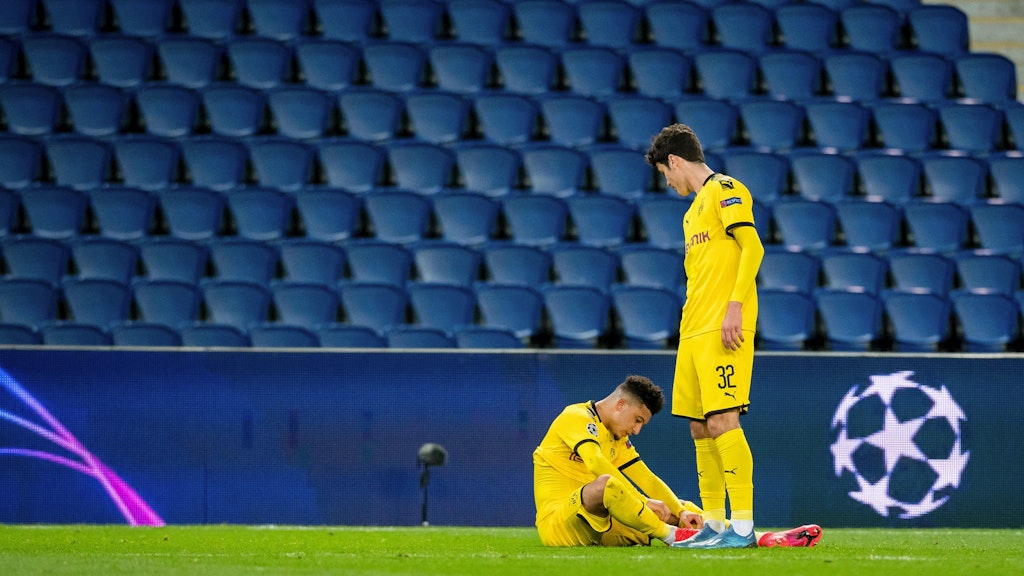 Jadon Sancho (l.) und Giovanni Reyna nach dem 0:2 im Prinzenpark.
