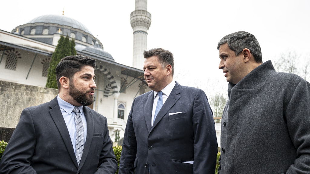 Yakup Ayar (muslimische Gemeinde), Andreas Geisel und Raed Saleh (beide SPD). (v.l.n.r.)
