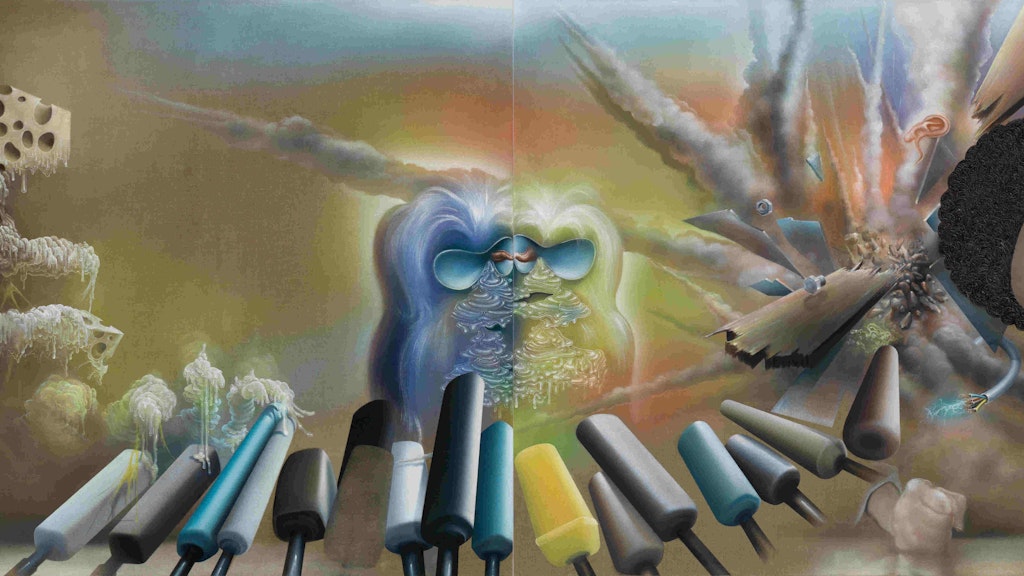 Bernhard Martin, <em>Le Mot</em>, 2017, Öl auf Rohleinwand, 170 x 380 cm,
