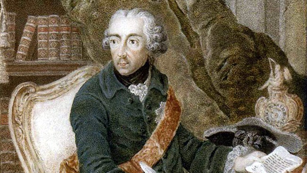 Friedrich II. in seiner Bibliothek, Gemälde von Anton Friedrich König.