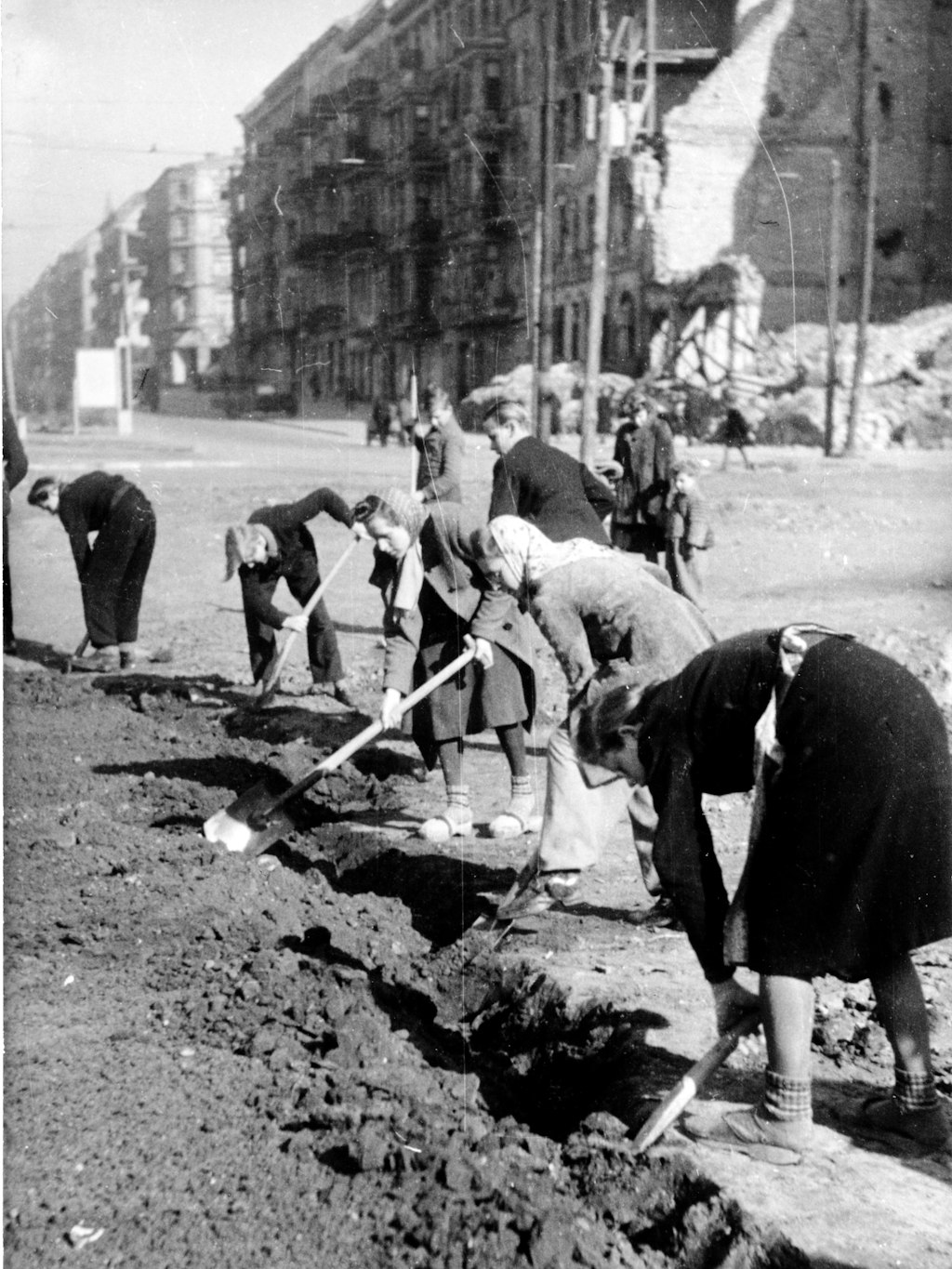 Angepflanzt auf Ruinen: Im Sommer 1945 und 1946 werden überall in Berlin – so auch auf dem Baltenplatz, der wenig später nach dem ersten sowjetischen Stadtkommandanten von Berlin in Bersarinplatz umbenannt wird – Obst und Gemüse angebaut. Der Ertrag der provisorischen Beete ist allerdings allenfalls ein Tropfen auf den heißen Stein.