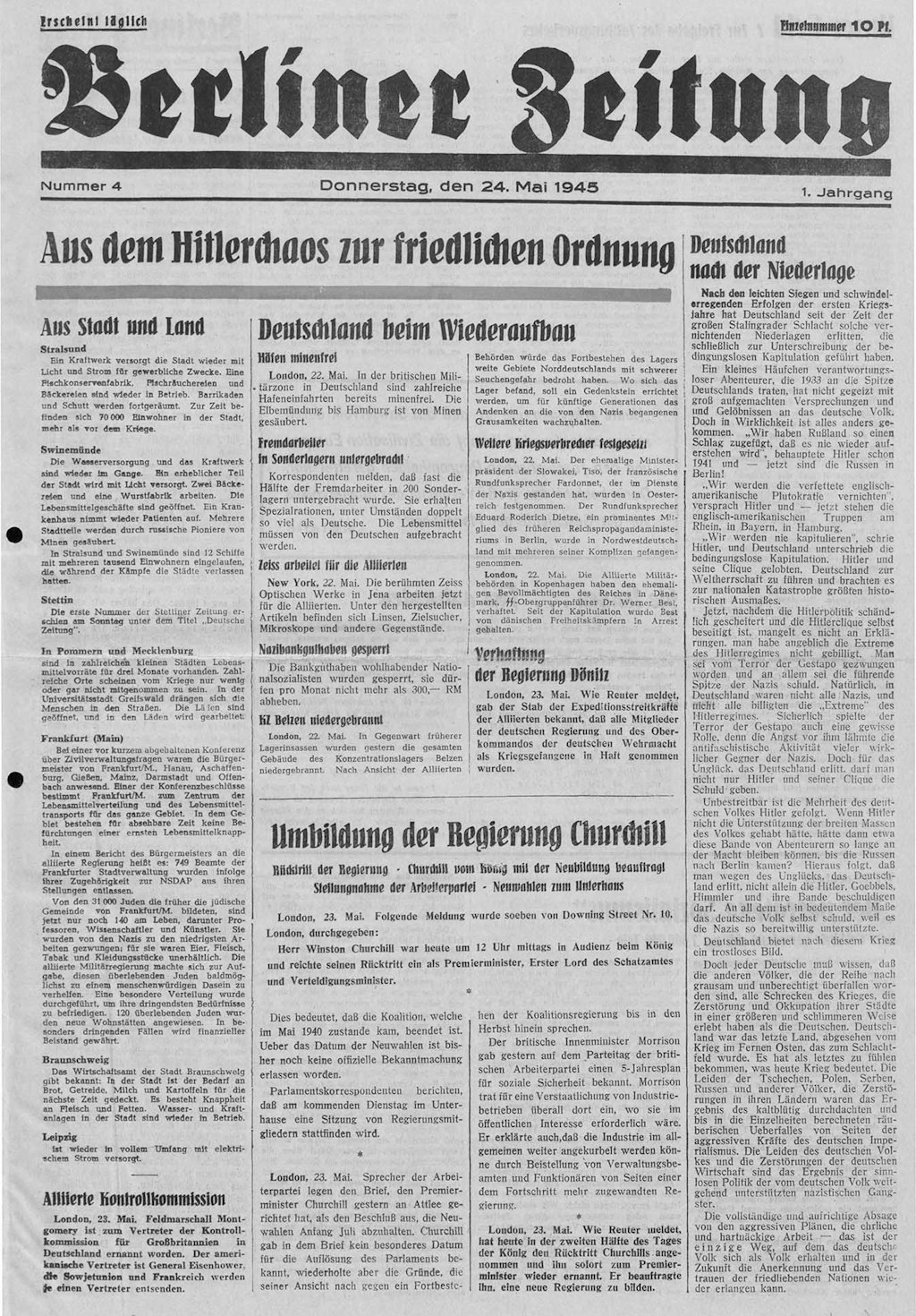 Die Berliner Zeitung vom 24. Mai 1945