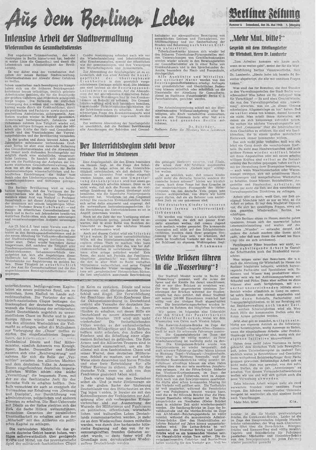 Die Berliner Zeitung vom 26. Mai 1945 