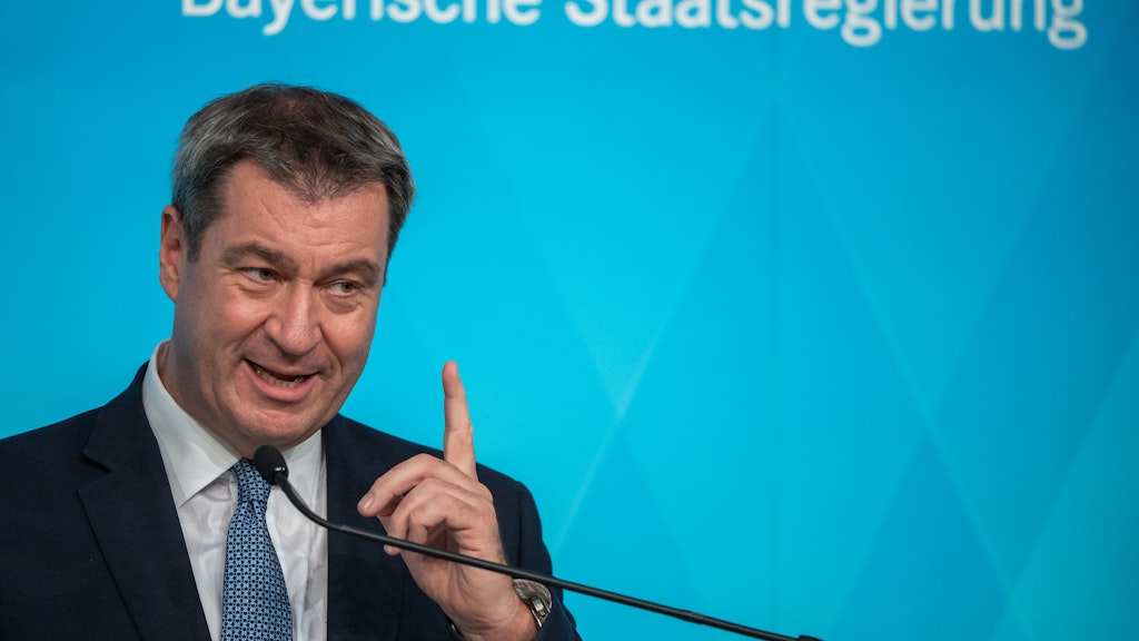Bayerns Ministerpräsident Markus Söder (CSU) auf der Pressekonferenz am Dienstag in München.