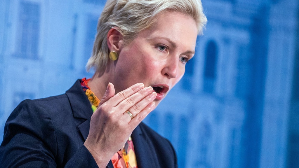 Manuela Schwesig auf einer Pressekonferenz am Dienstag. 