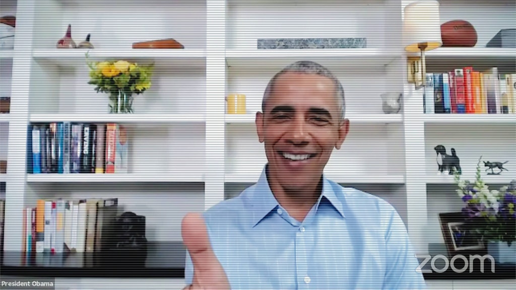 Barack Obama in einer Video-Konferenz. 