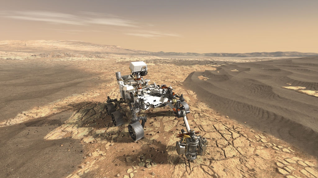So soll der Nasa-Rover „Perseverance“ auf der Oberfläche des Mars agieren.