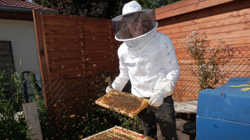 Sänger Horst (Jon Tinic) betreut als Hobby-Imker zwei Bienenvölker in seinem Garten.