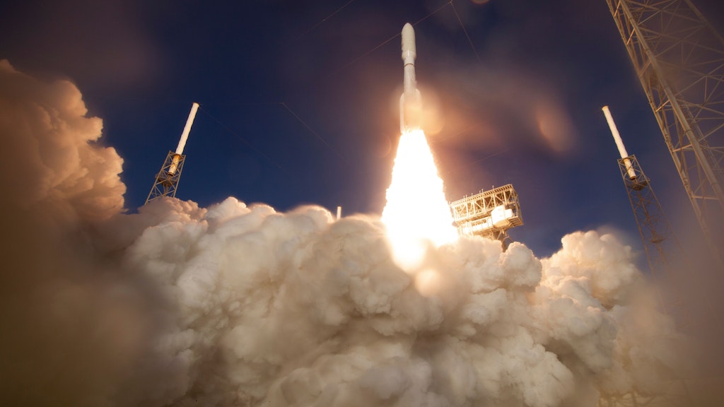 Der Start der Rakete mit dem Mars-Rover „Perseverance“.