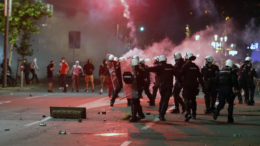 Zusammenstöße bei der Demonstration in Belgrad.