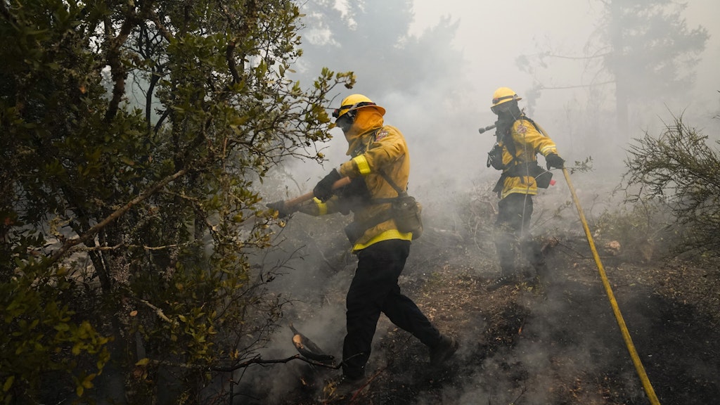 Bonny Doon: Mitarbeiter der Feuerwehr sind in einem Waldbrandgebiet im Einsatz.