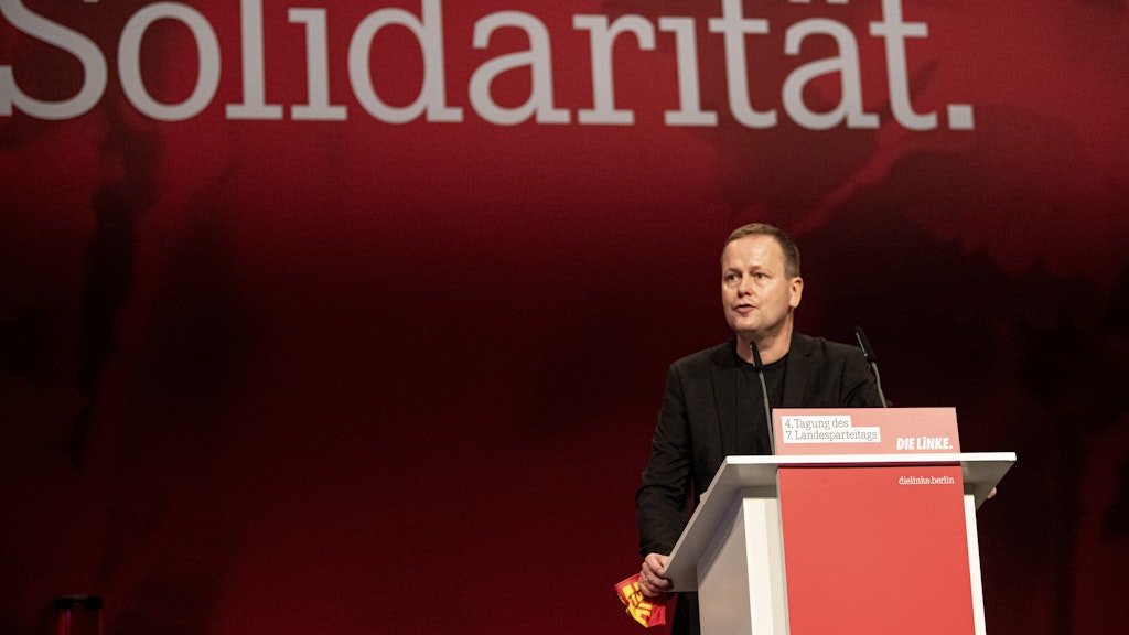 Kultursenator Klaus Lederer auf dem Linken-Parteitag am Wochenende in Neukölln.