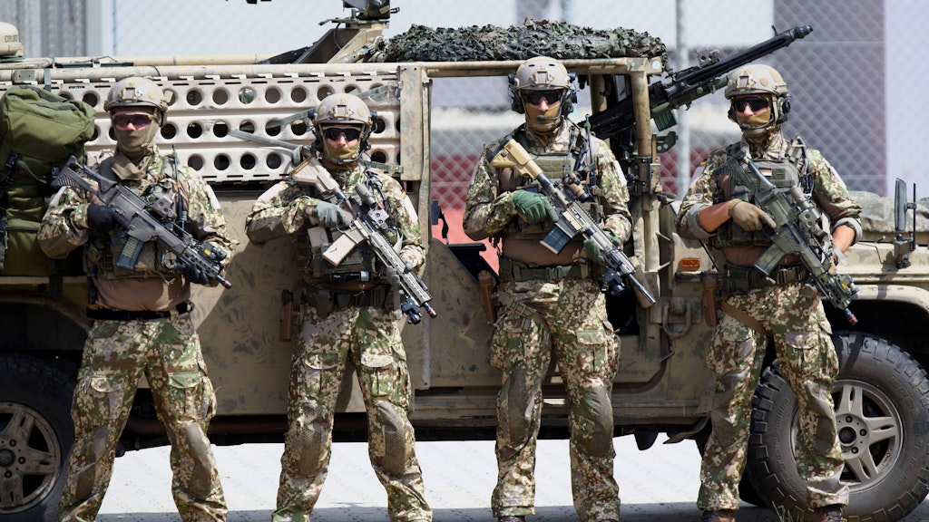 Das Kommando Spezialkräfte KSK der Bundeswehr bei einer Vorführung am Tag der Bundeswehr beim Ausbildungszentrum Pfullendorf.