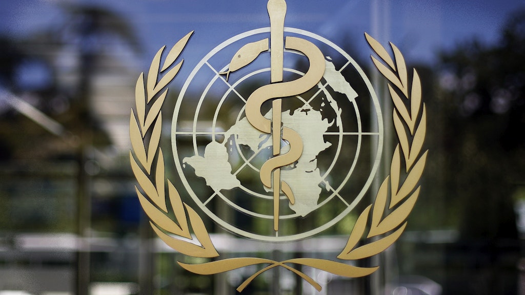 Das Logo der Weltgesundheitsorganisation an ihrem Sitz in Genf.
