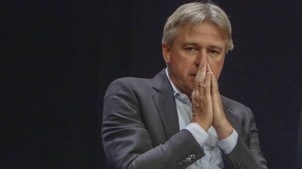 Juergen Boos, Direktor der Frankfurter Buchmesse, auf der Messe von 2019.