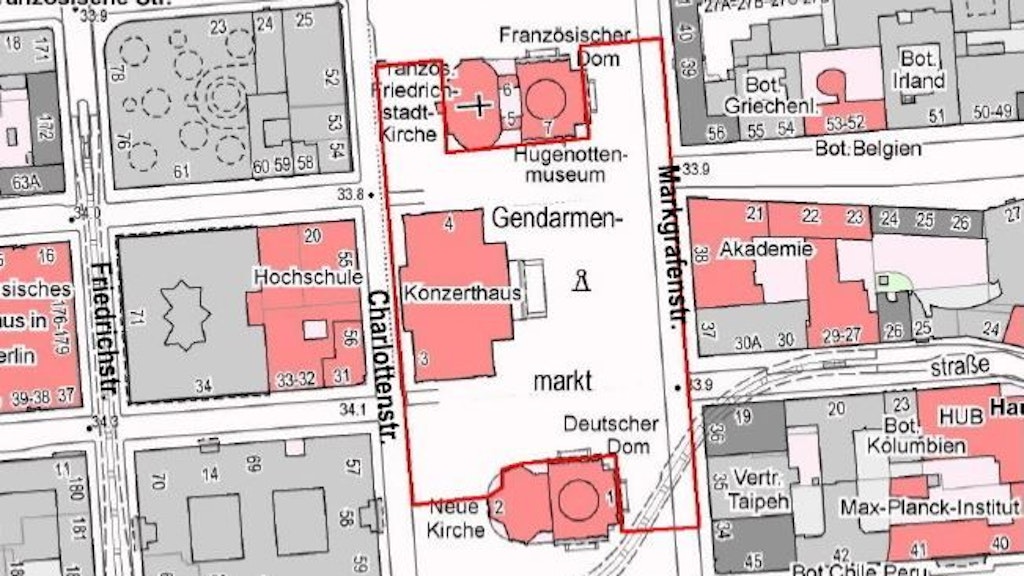 Der rot markierte Bereich rund um den Gendarmenmarkt ist am 18. April nur eingeschränkt passierbar. 
