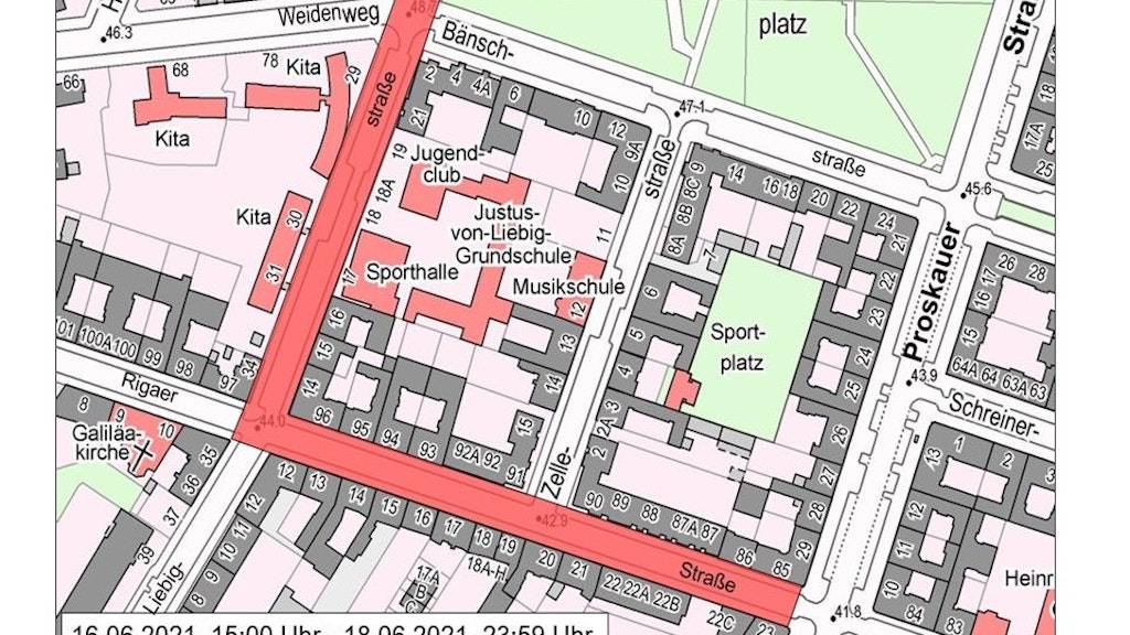 Die rot markierten Straßenabschnitte sind von den Beschränkungen betroffen.