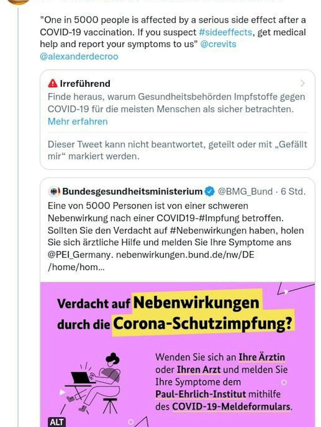 Het bedrijf Twitter beoordeelt de nieuwe informatie van het federale ministerie van Volksgezondheid inmiddels als "misleidend".