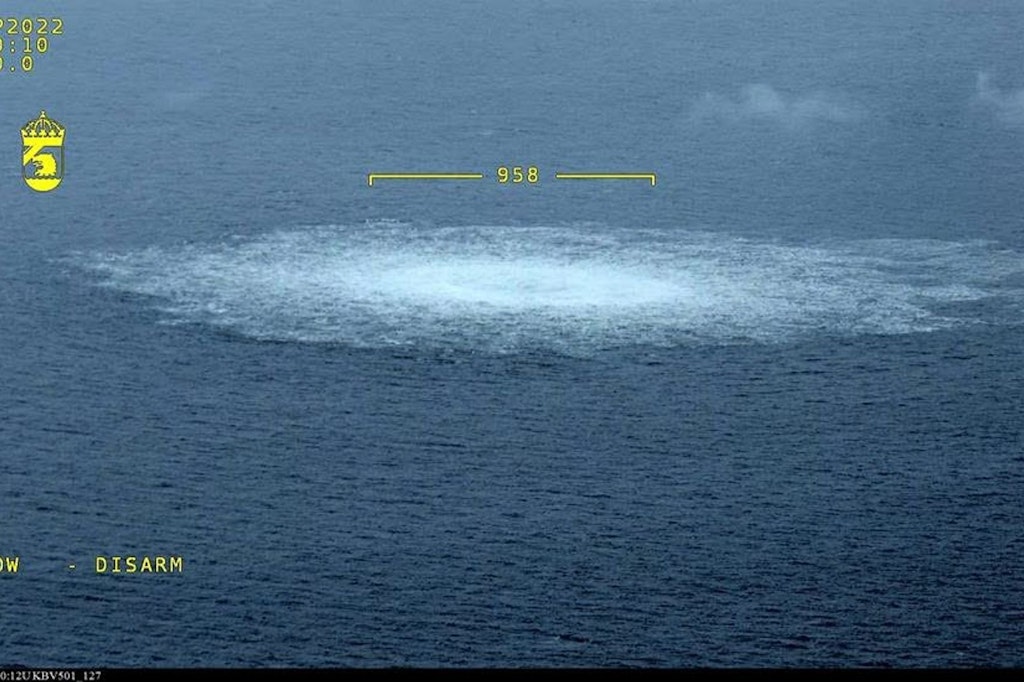 Das Nord Stream 1-Gasleck in der Ostsee, fotografiert aus einem Flugzeug der schwedischen Küstenwache.