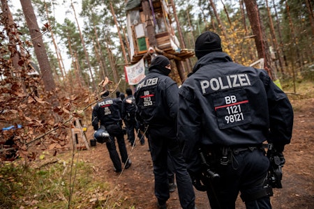 Wegen Bombensuche: Polizei holt Tesla-Gegner von Bäumen – Einsatz geht weiter