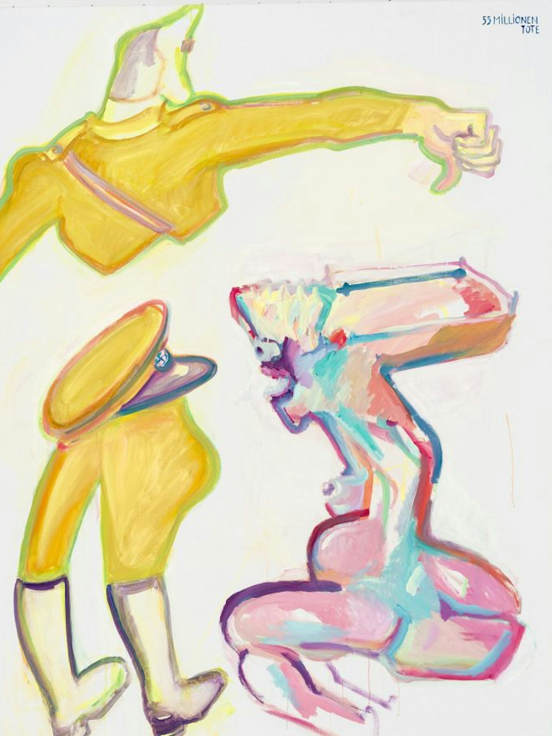 No HKW: “55 milhões de mortos” (2000) de Maria Lassnig, óleo/tela