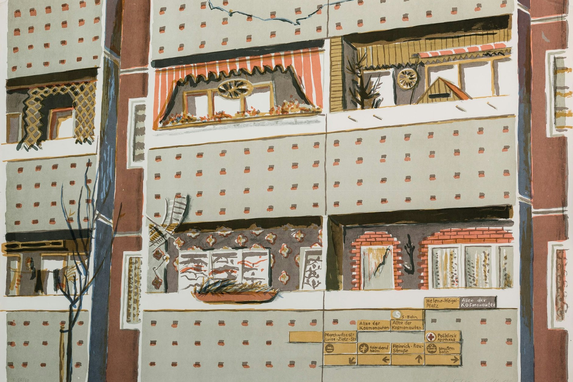 Gisela Kurkhaus-Müller: “Marzahn” (Rua dos Cosmonautas), 1982, litografia offset colorida