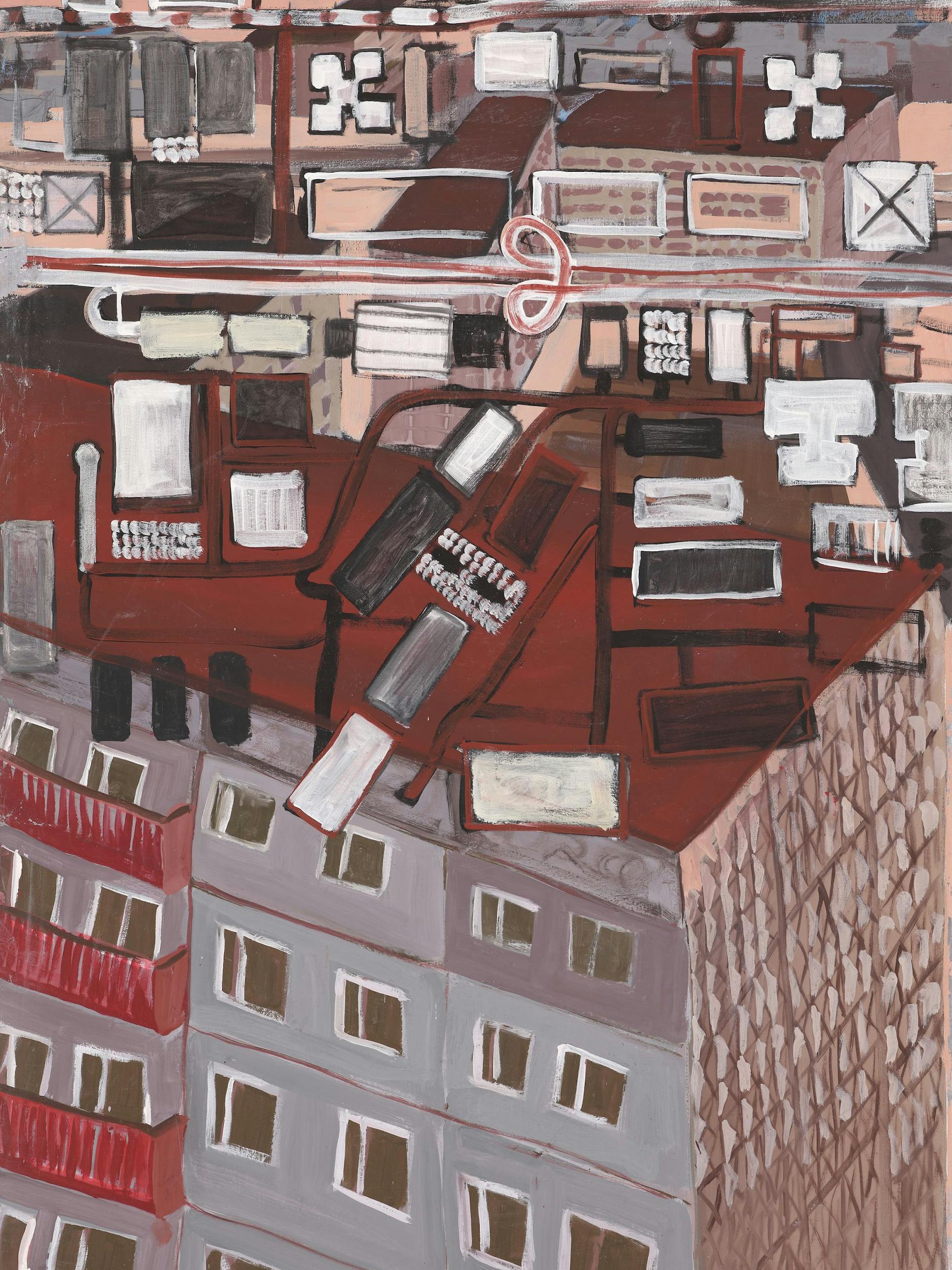 Sabine Moritz: “Quadra residencial com mapa da cidade”, 1992, óleo/urtiga, da série “Jena-Lobetal”
