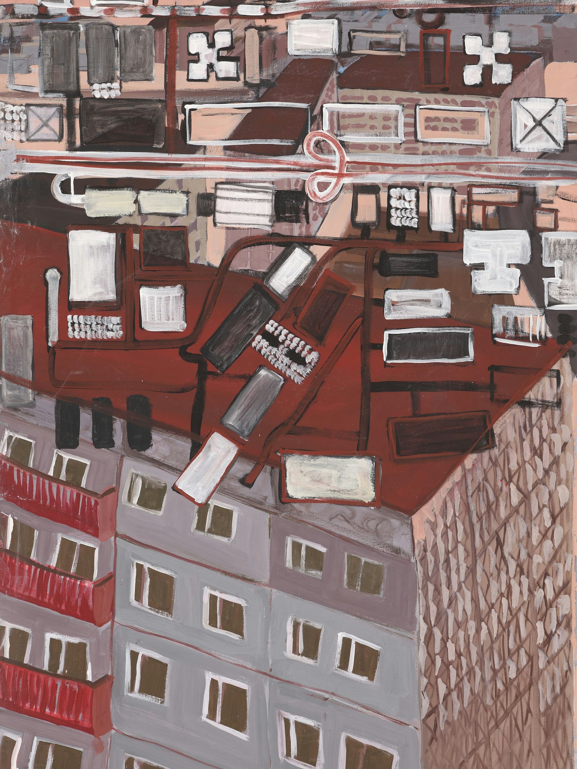 Sabine Moritz: “Quadra residencial com mapa da cidade”, 1992, óleo/urtiga, da série “Jena-Lobetal”
